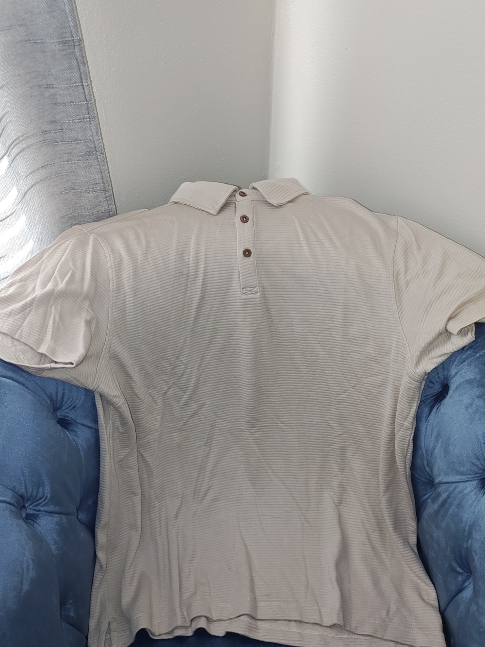 Lands' End Men's Polo in Light Beige Striped Knit